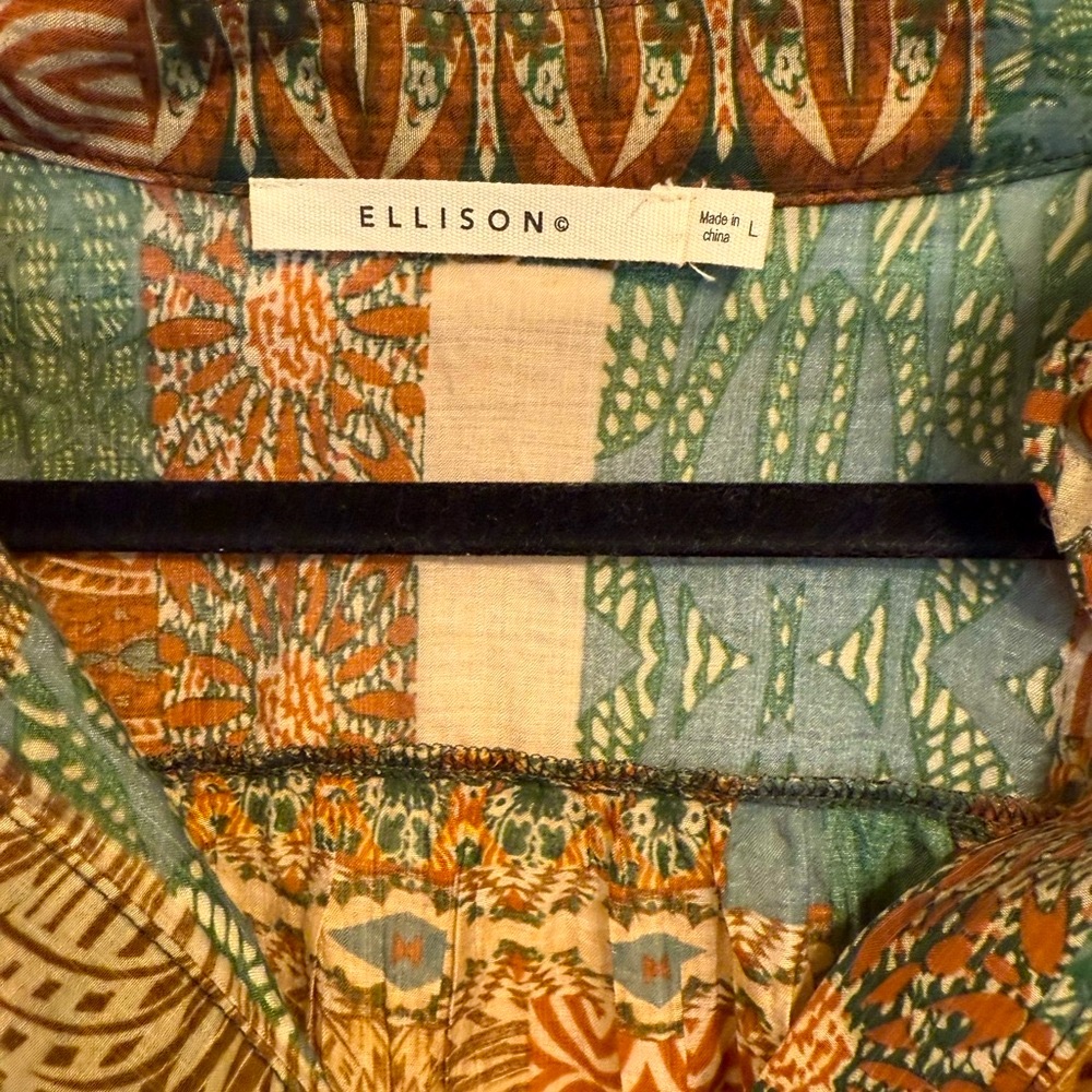 Ellison Green And Brown Patchwork Long Sleeve Dre… - image 4
